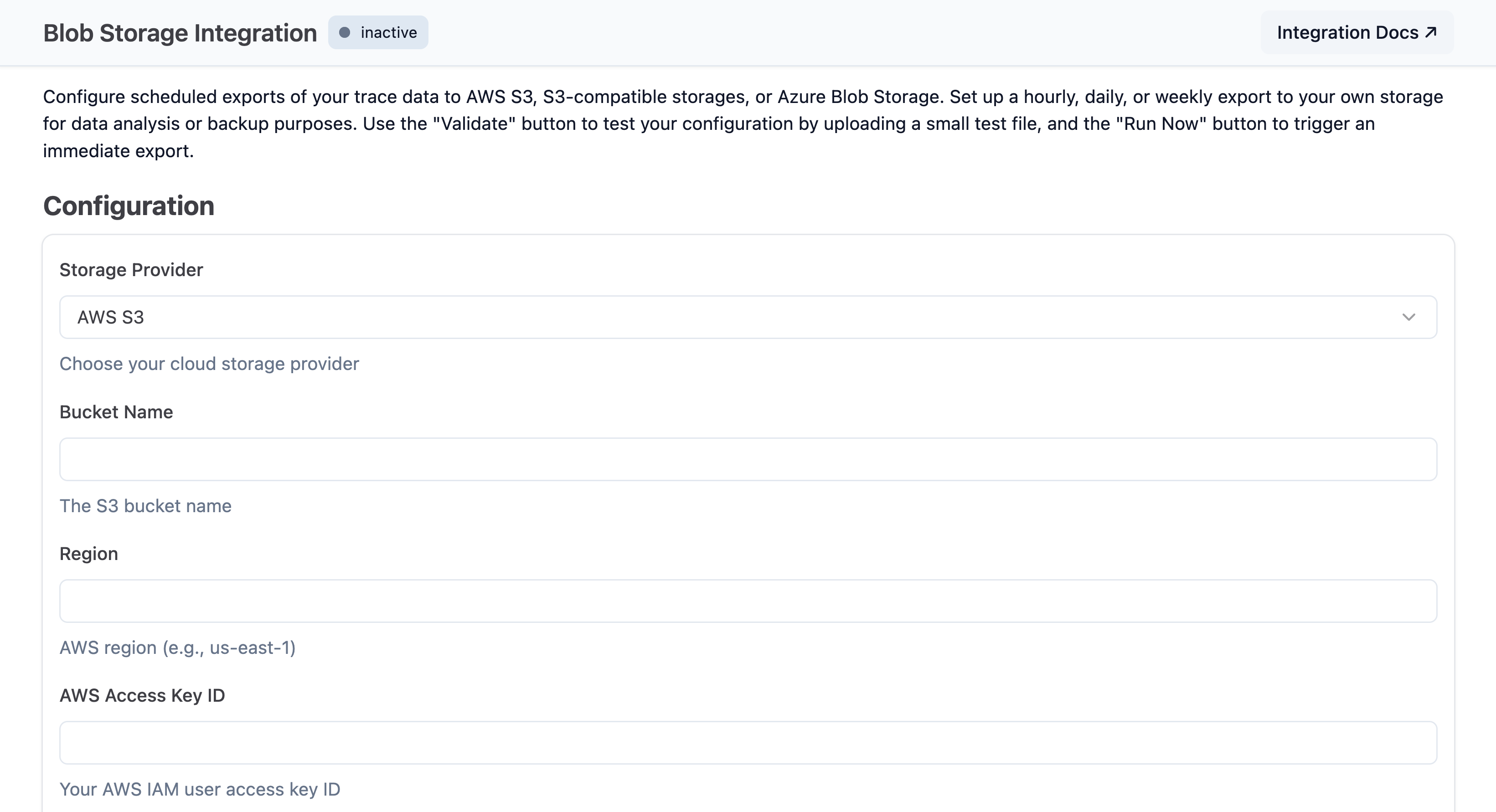 Blob Storage Integration Setup